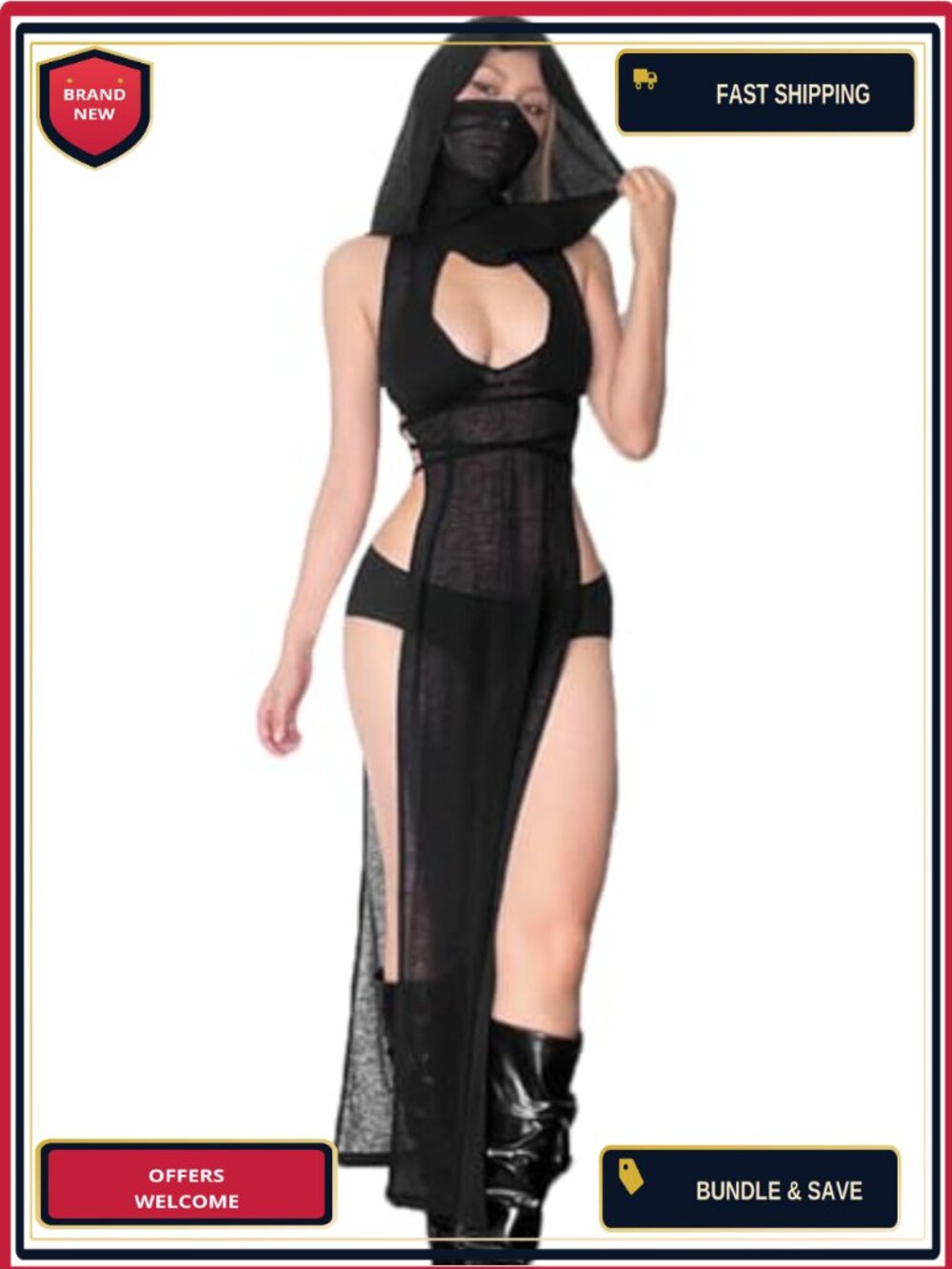Sexy Sheer Mesh Hooded High Split Cover Up Dress